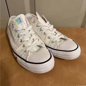 Converse White Sneakers with Rainbow Details